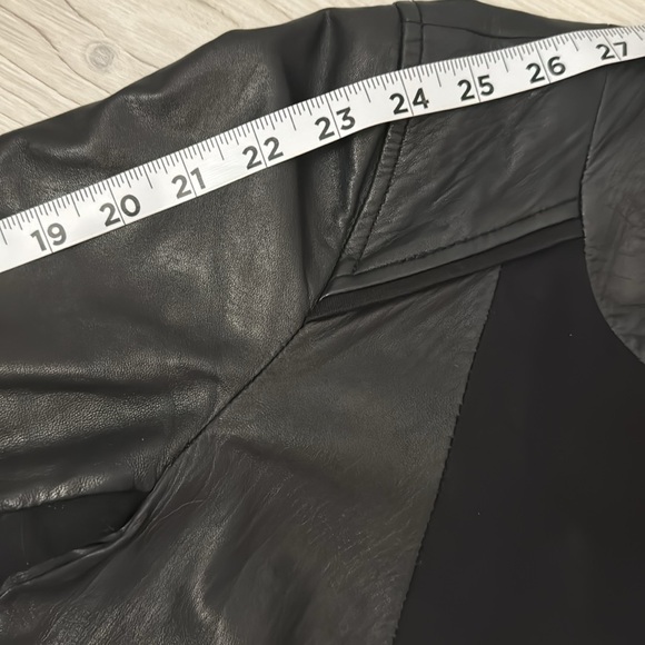 Anthropologie Elevenses Genuine Leather Cotton Cropped Moto Zip Jacket Sz 6 - Picture 15 of 16